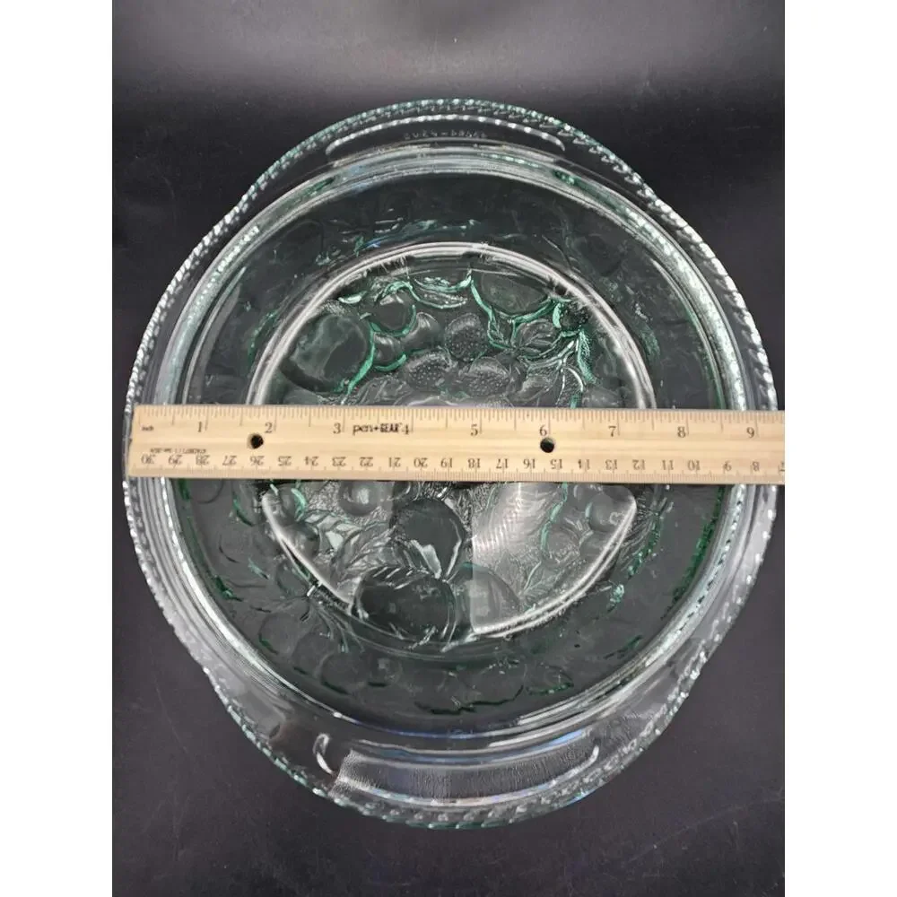 Libbey Orchard Fruit Green Glass 3 Qt Round Casserole Dish Base 11.25